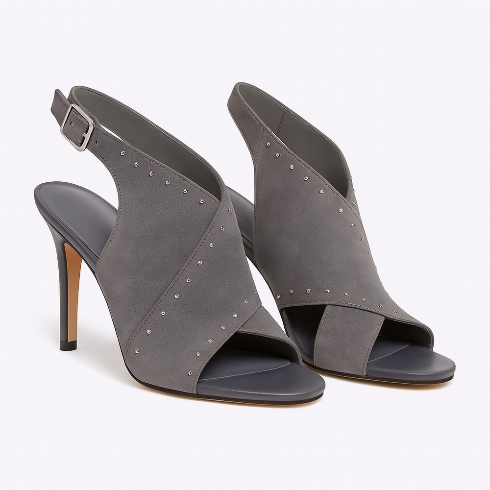 White House Black Market Gray Suede Studded Heels | Size 8 - Picture 4 of 8